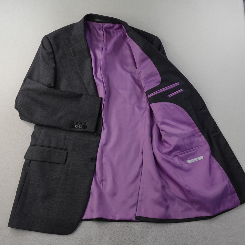 Charles Tyrwhitt Blazer Mens 40R 100% Wool Gray Windowpane Sport Coat Jacket